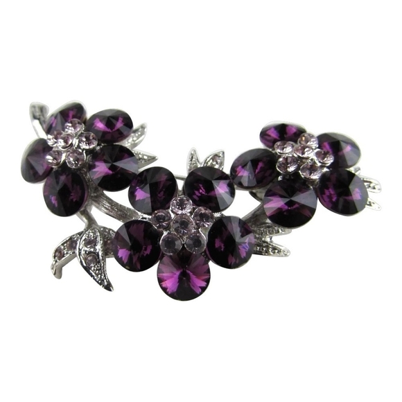 NIB Brooch Charter Club SilverTone Purple Clear Crystal Flower Brooch Pin Brooch - Picture 3 of 5